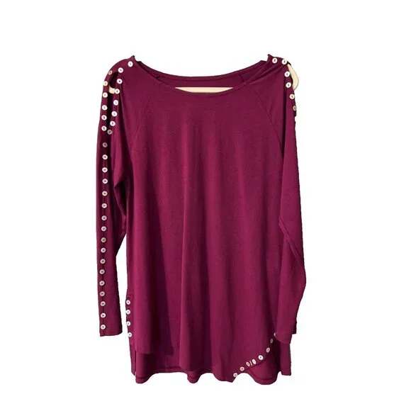 Soft Surroundings Tunic Top M Medium Dark Purple Cotton Modal Washable Fall NEW - Picture 4 of 12